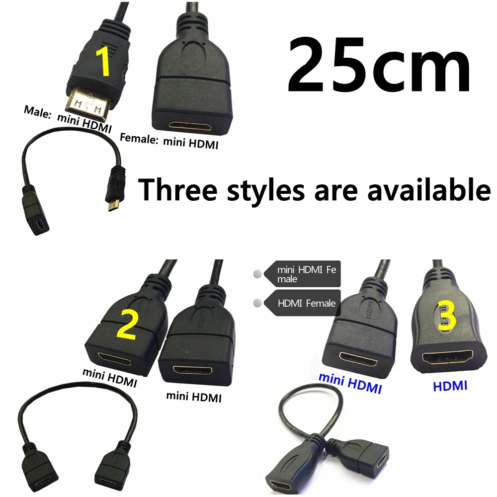 25 см мини HDMI Женский к Женский/мужской удлинитель Кабель (1080P) для ПК HDTV
