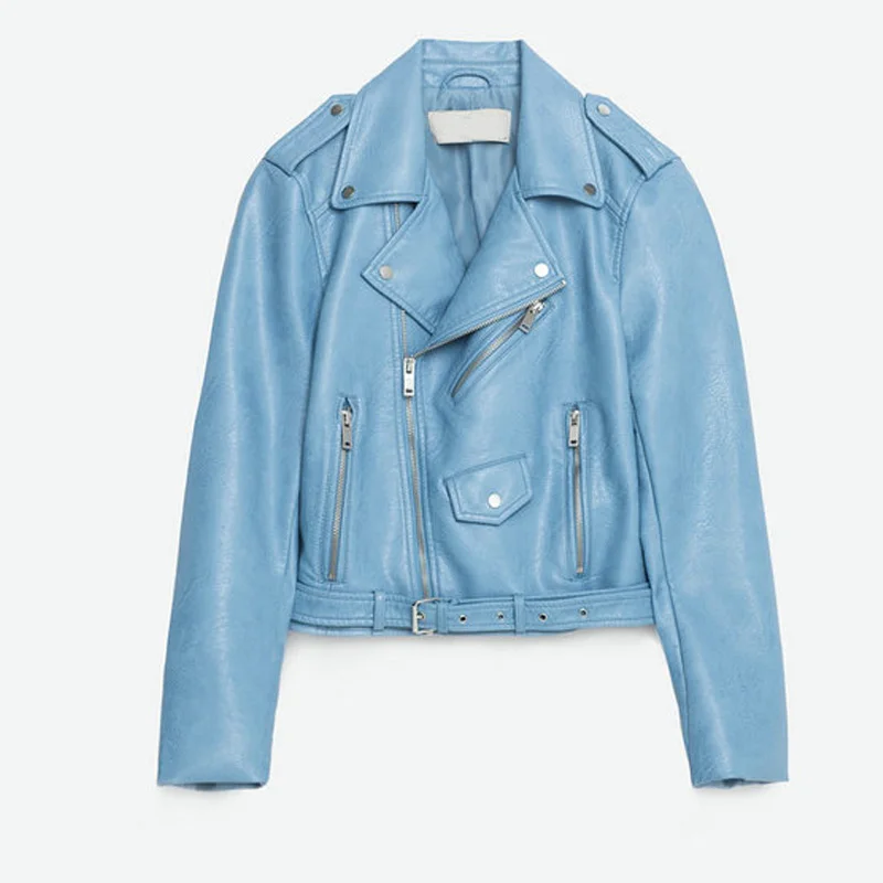 Женская мотоциклетная куртка из мягкой искусственной кожи на молнии|Кожаные