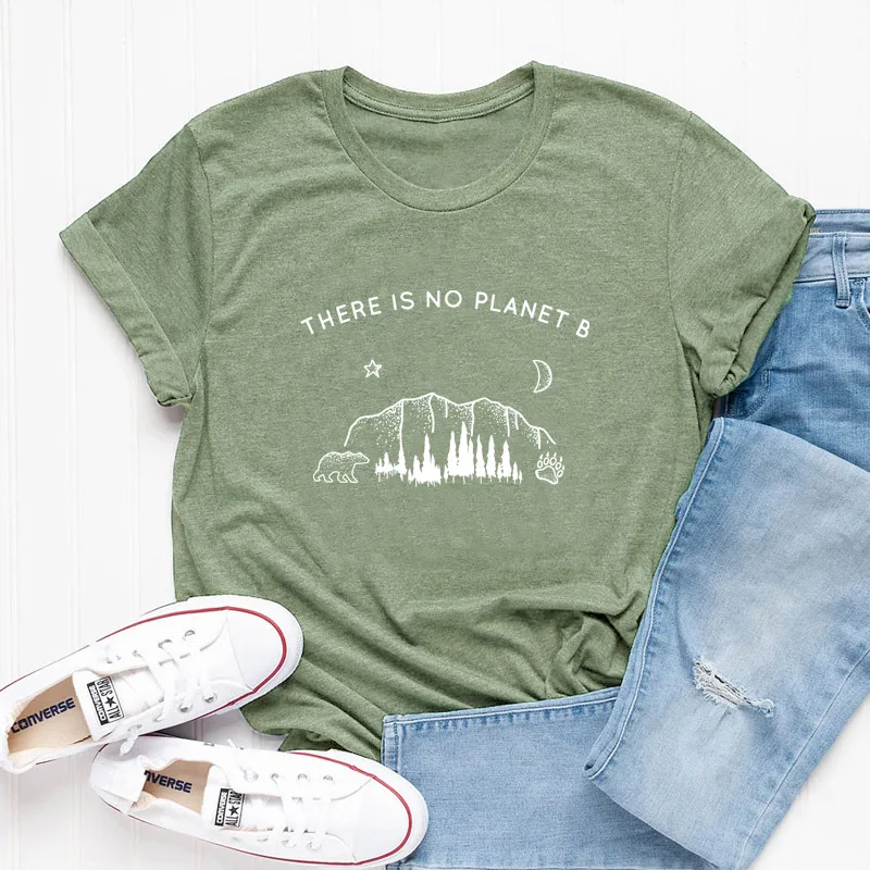 olive tee white text Футболка с изображением звезд, Луны, планеты, надписью «There is no Planet B», забавная футболка с надписью «Planet», стильная христианская футболка, Женская Винтажная Футболка - Цвет: olive tee white text