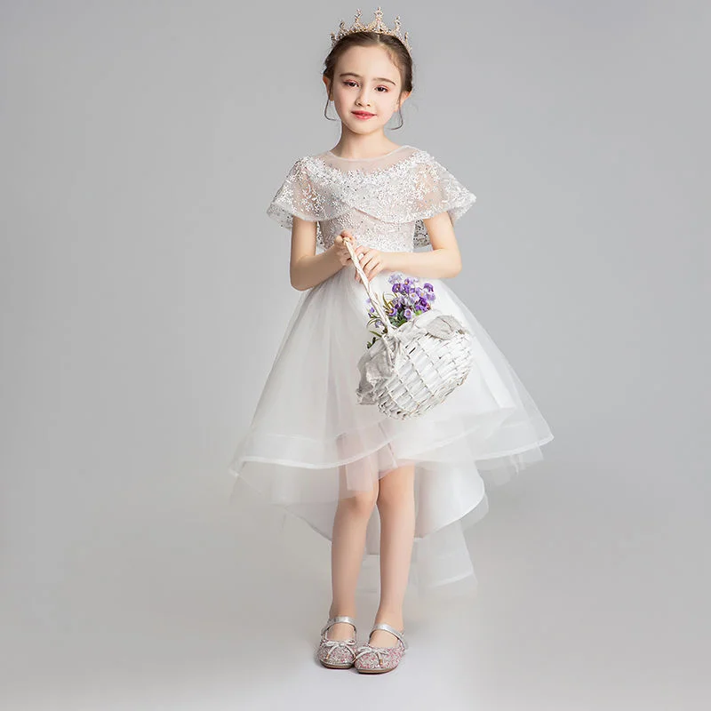 Evening Princess Girls Party White Prom Tulle Dress Fluffy Flower Girl Winter Velvet Wedding Toddler Dresses For New Year 2023 images - 6