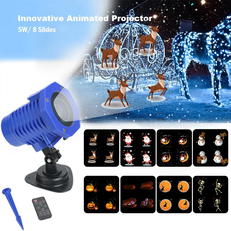 

Moving 8 Patterns Christmas Laser Projector Lights Snowman Projector Stage Light New year Party Landscape Garden Lawn Lamp