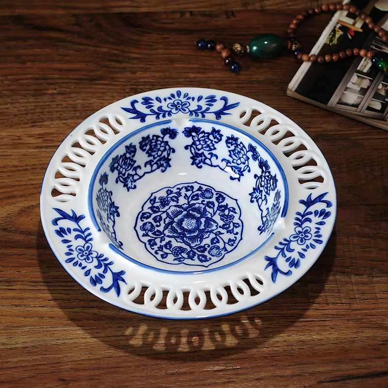 Пепельница из бело синего фарфора 20 5 см новый стиль китайская гостиная домашний