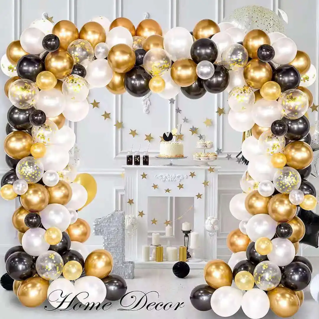

120 pieces of classic black gold confetti latex balloon garland set wedding birthday party decoration scene decoration