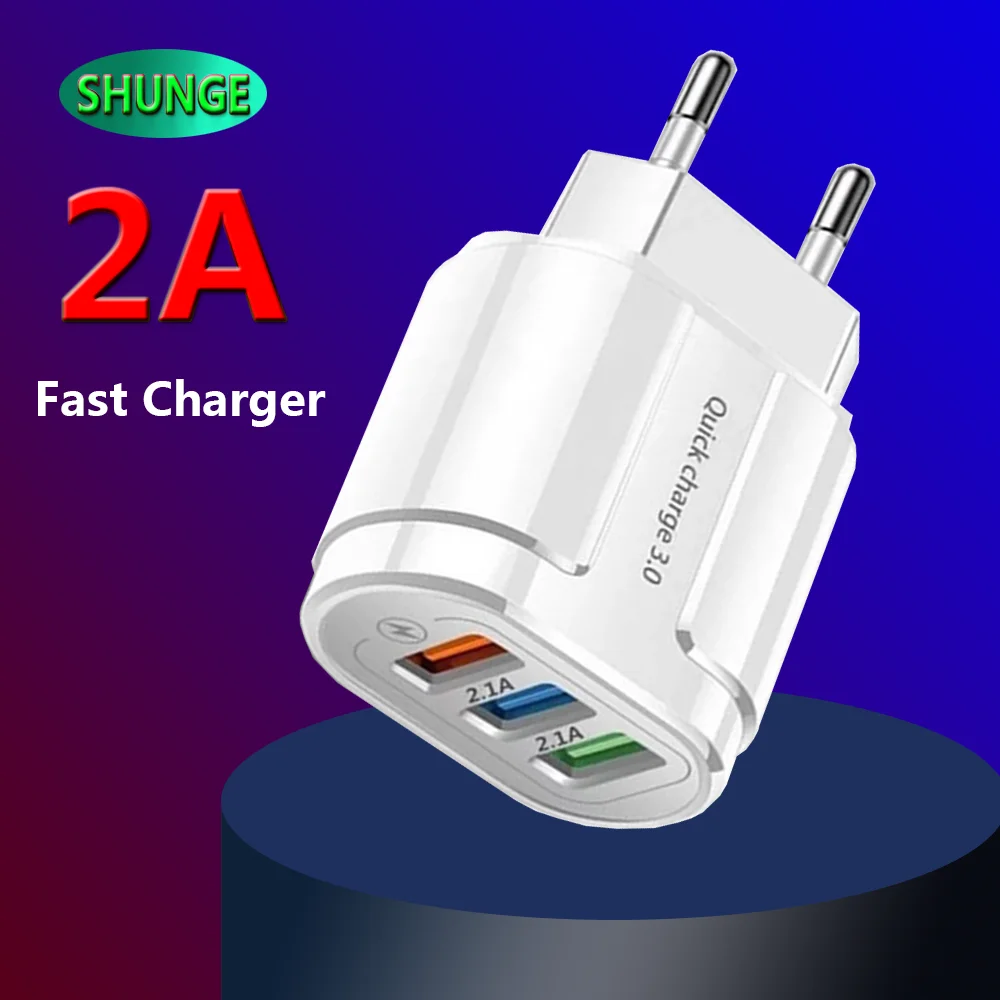 

2A 3USB Fast Charge Mobil Phone Chargers Universal Wall Travel Charger Portable EU/US Quick Charging Adapter For Tabet Huawei
