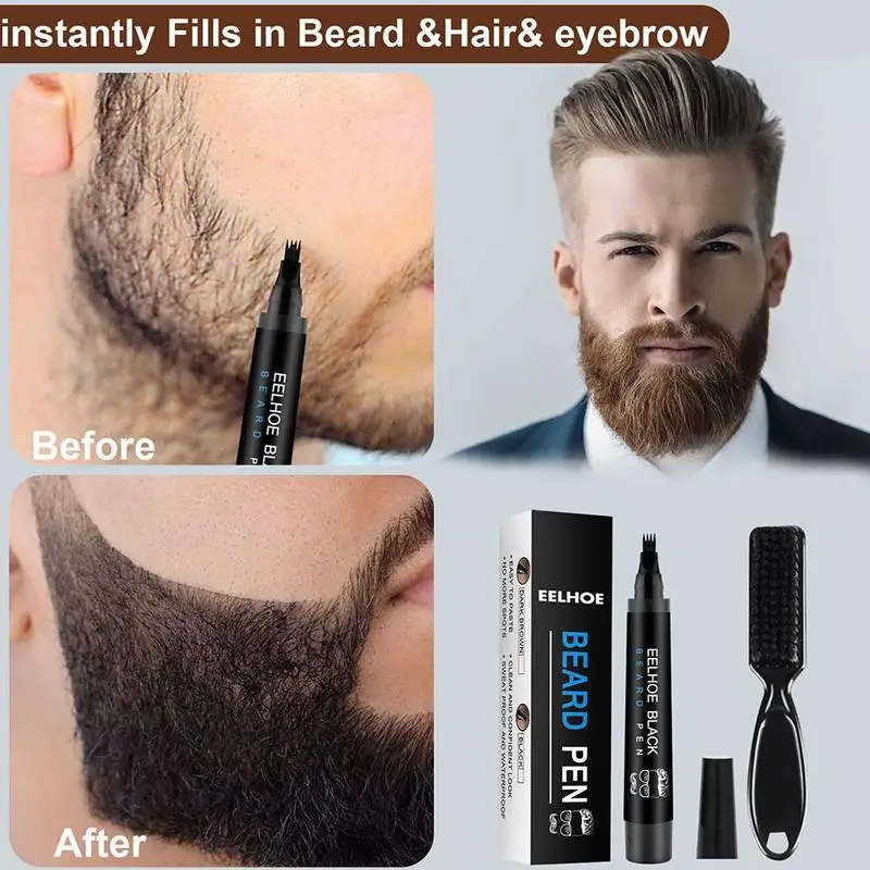 Waterproof Beard Filling Pen Kit Boxed Black Pencil Mustache Enhancer Brush Draw Outline B0M5 | Красота и здоровье