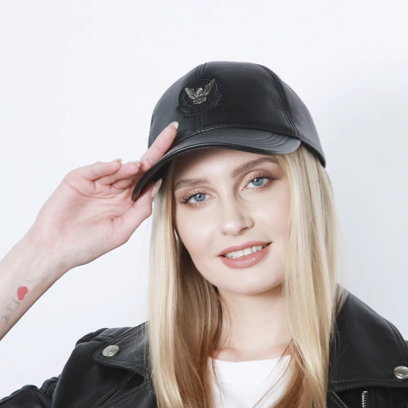 Бейсболка из натуральной кожи для мужчин и женщин однотонная Кепка черная