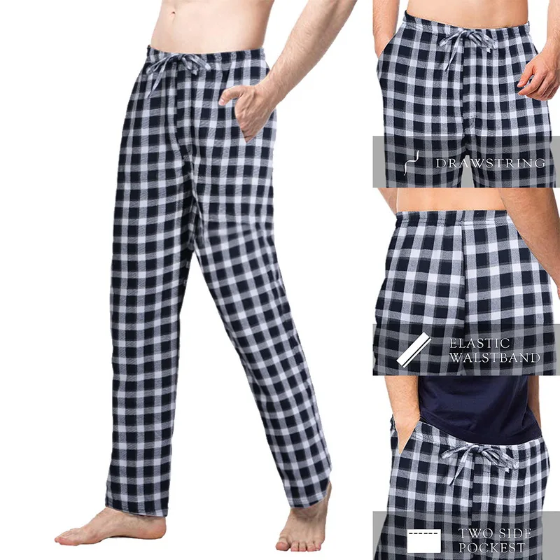 2020 мужские весенне летние клетчатые Пижамные штаны для сна брюки размера плюс