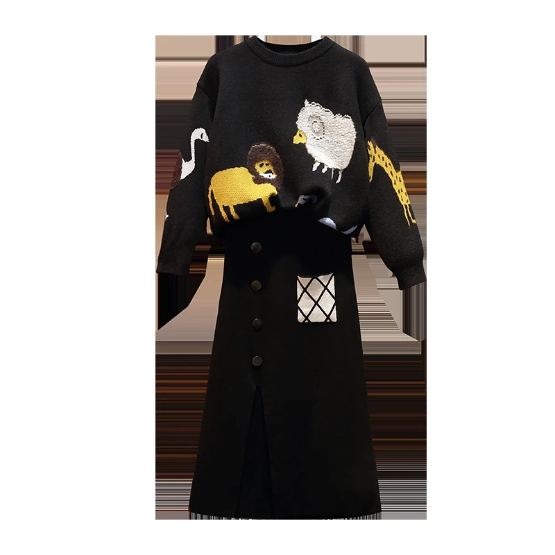 Женский трикотажный костюм из двух предметов красный свитер с юбкой для полных