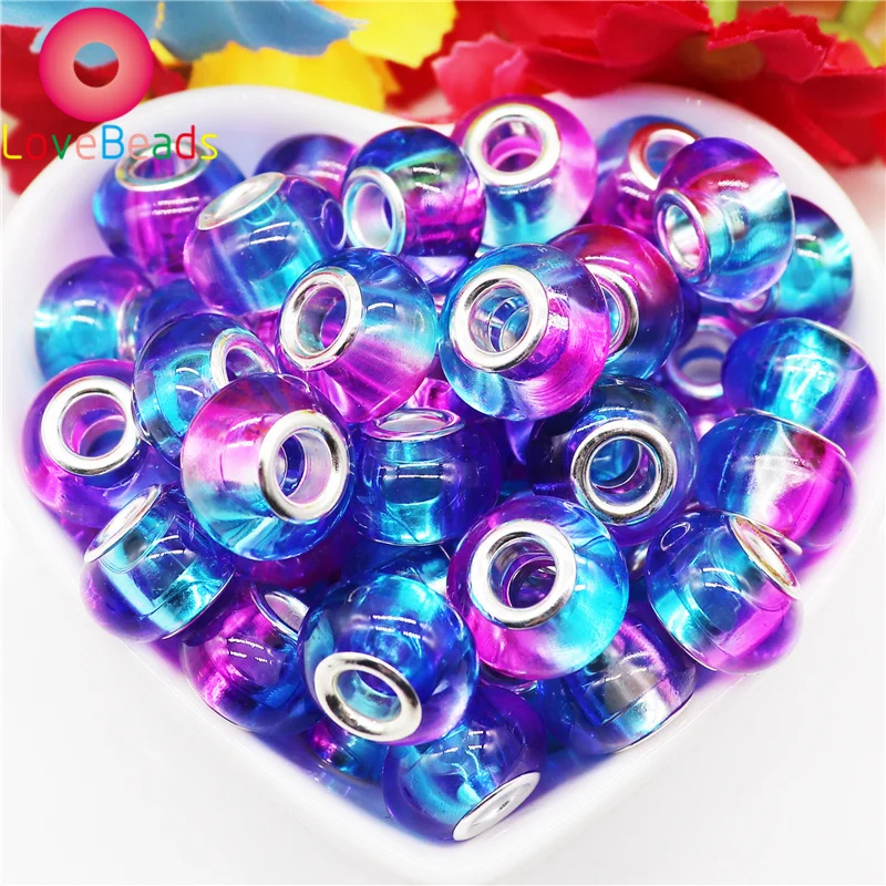 

10Pcs/Lot New Color Handmade Silver Plated Big Hole Muranos Charms Spacer Beads Fit Pandora Bracelet Bangle Snake Chain Jewelry