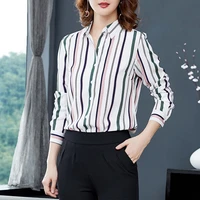2021 fashion lady early spring new womens slim professional vertical stripe thin temperament shirt female long sleeve lapel