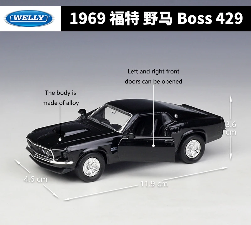 Классический автомобиль Welly 1:36 Масштаб 1969 Ford Mustang Boss 429 модель автомобиля из
