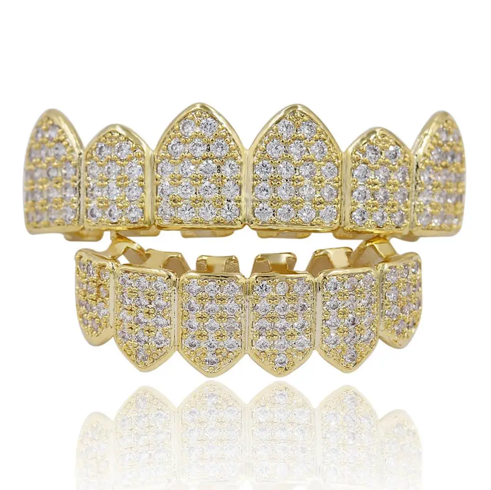 Хип-хоп фианит проложенный Bling Iced Out плоские зубы Grillzs набор верхней нижней части