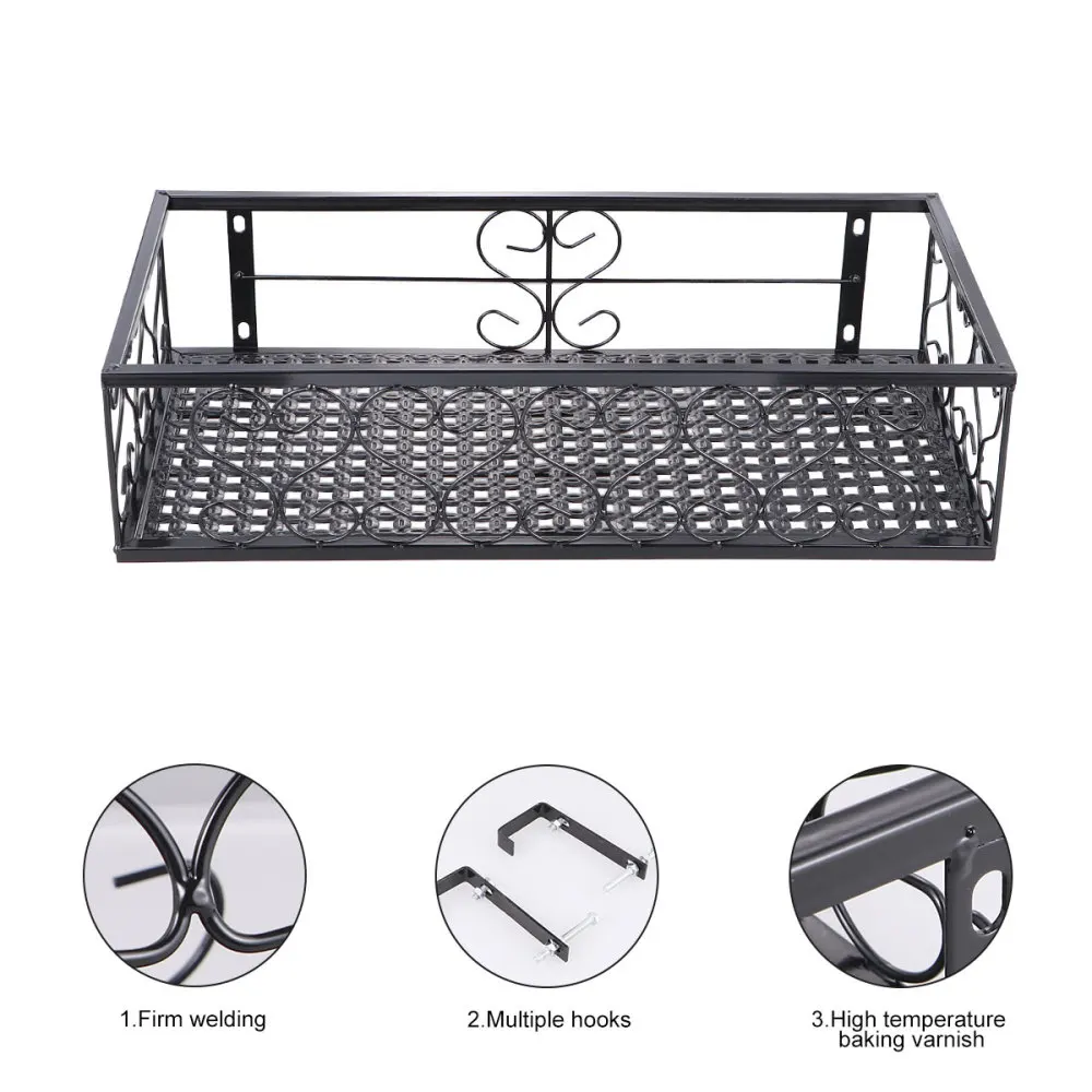 

1pc Balcony Hanging Guardrail Flower Stand Plant Succulent Railing Flower Pot Planting Shelf (Black)