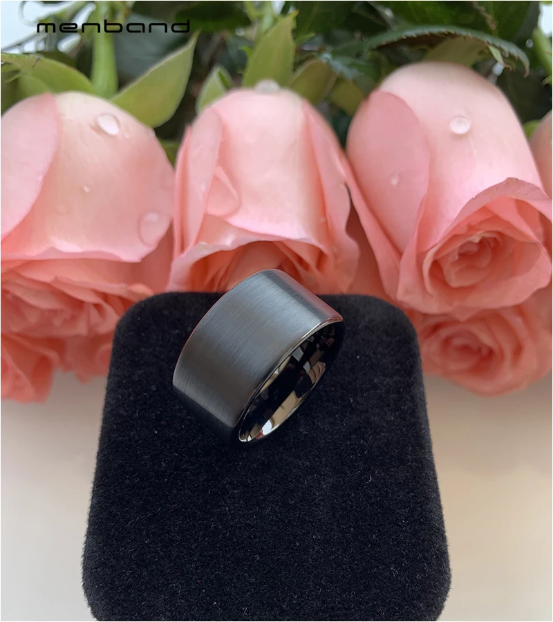 Большое мужское кольцо черное вольфрамовое обручальное плоская лента с матовой