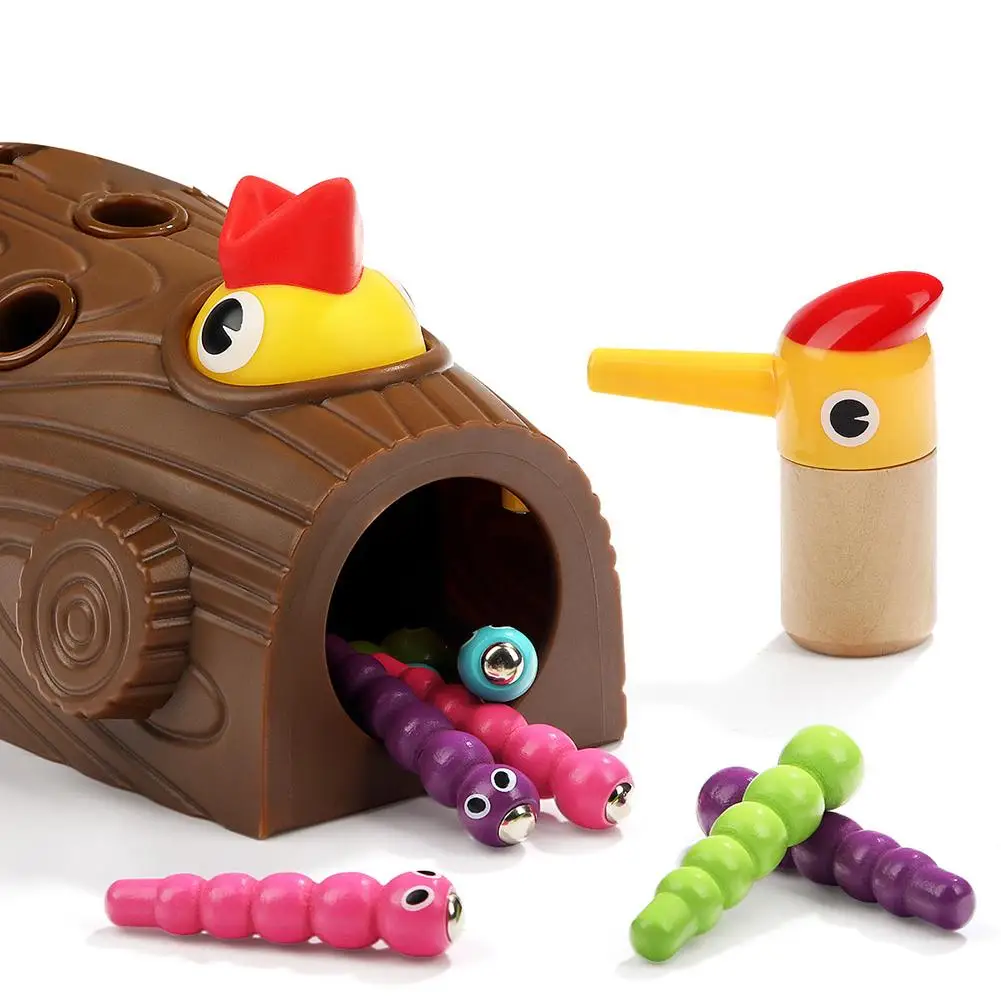 Деревянная Магнитная игрушка поймать гусеницу игра черви развивающая детская