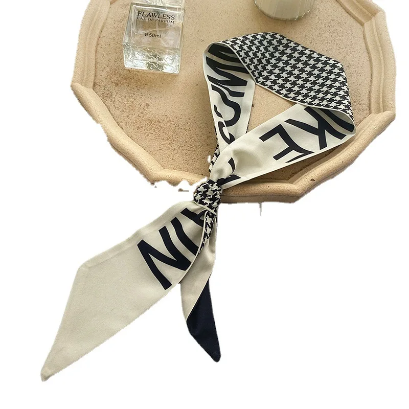 

Retro Silk Scarf Female Small Long Ribbon Decoration Scarf Headscarf Small Fresh Striped Decoration Ribbon Face Maks Reusable