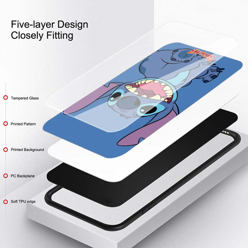 Stitch cute cartoon for Samsung Galaxy S20 FE Ultra Note 20 S10 Lite S9 S8 Plus Luxury Tempered Glass Phone Case Cover