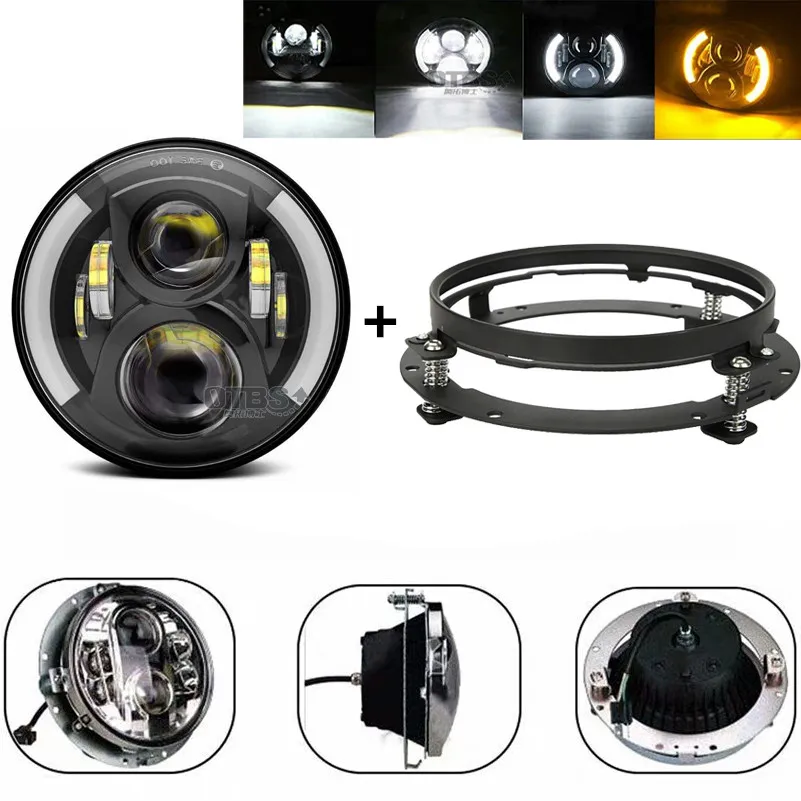 7 дюймовый светодиодный фар Белый DRL с дюймов кронштейн для Harley Touring Electra Road King Street