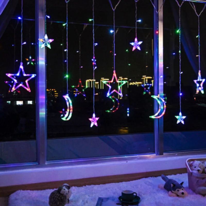 

3.5m Christmas Lights Led Curtain Light Garland Star Moon Decor for Home Fairy Lights Outdoor/Indoor Festival String Light