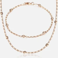 585 rose gold color jewelry set for women marina bead link chain bracelet necklace set woman party wedding jewelry gifts cs09