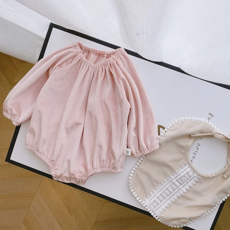 

Newborn Baby Boy Girl Cute Romper New 2020 Autumn Long Sleeve Infant Clothes Cotton Bib Lace Princess Toddler Outfits Send Hats