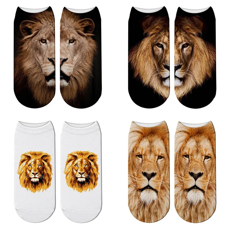 

New Fashion Men Women Short Socks Lion Face Stitching 3D Printing Cute Cartoon Funny Animal Unisex Happy Socks женские носки