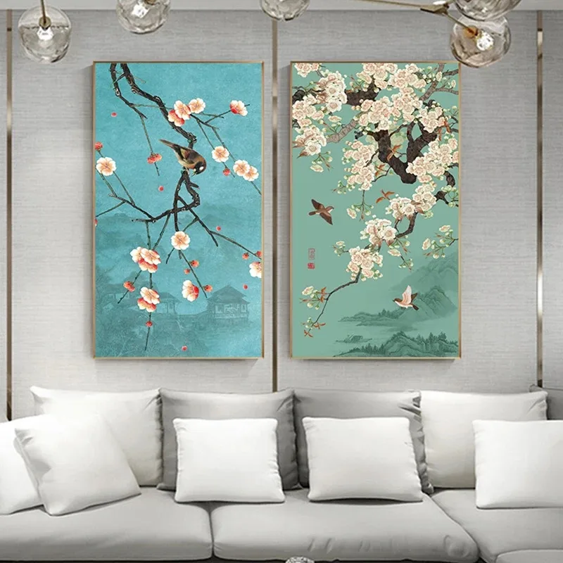 

Ginkgo Flower And Bird Canvas Painting Abstract Plants and Animals Chinese Style Poster and Print Wall Picture Posters Decor