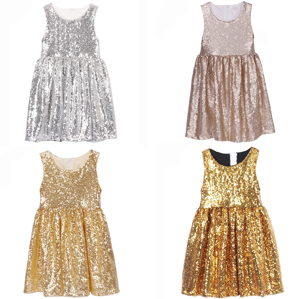 Kids Sequin Dresses for Girls Sleeveless Gold Prom Toddler Baby Glitter Dress Birthday Party Wedding Pageant Christmas | Детская одежда