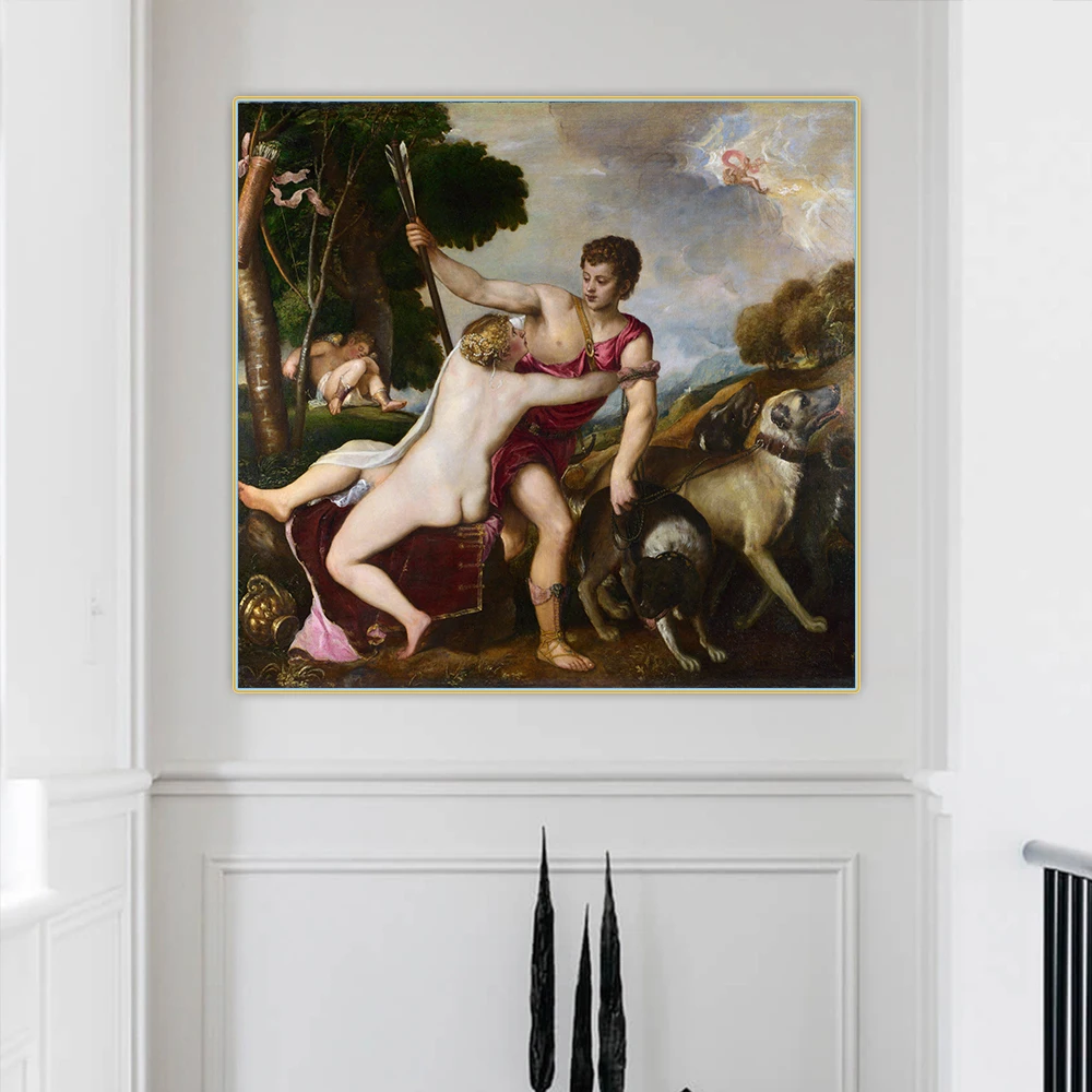 

Citon Tiziano Vecellio《Venus and Adonis》Canvas Art Oil Painting Artwork Poster Picture Wall Decor Home Living Room Decoration