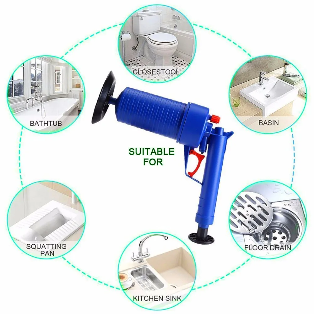 

Hot Air Power Drain Blaster gun High Pressure Powerful Manual sink Plunger Opener cleaner pump for Bath Toilets Bathroom Shower