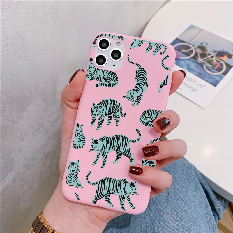 Милый чехол для телефона с тигром iphone 12 mini 11 Pro Max 7 8 plus X XR XS SE 2020 модные розовые