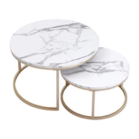2 in 1 marble texture coffee table for living room sofa side round tea desk wooden combination home furniture metal bracket 80cm