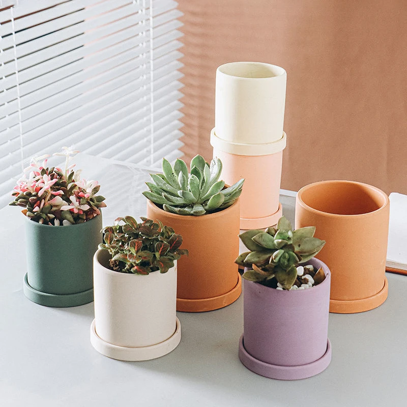 

Современный цветочный горшок в скандинавском стиле Moradi керамический цилиндрический, простое зеленое растение в горшке с подносом, модный г...