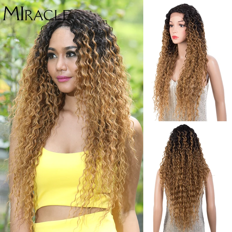 Synthetic Lace Wig Curly 30Inch Afro Kinky Curly Lace Wig Natural Wave Blonde Wig For Women High Temperature Fiber Hair