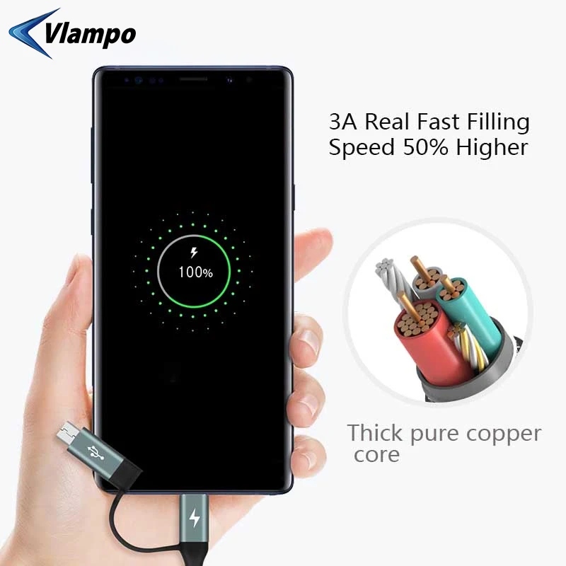 VLAMPO 2020 Новый 4-в-1 PD 3A Type-C к Micro USB быстрая зарядка для Macbook Samsung Note9 S9 Xiaomi Huawei