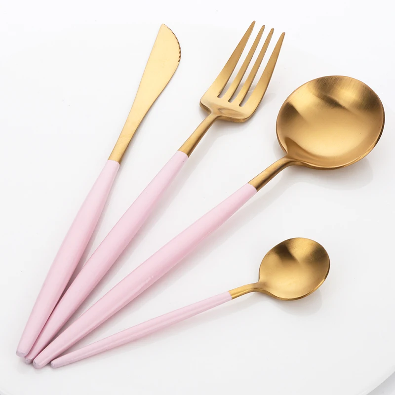 Pink Gold Роскошная Посуда Набор 18/10 прибор из нержавеющей стали набор матовые золотые столовые ножи Вилка Набор Западный набор еды - Цвет: Pink Gold