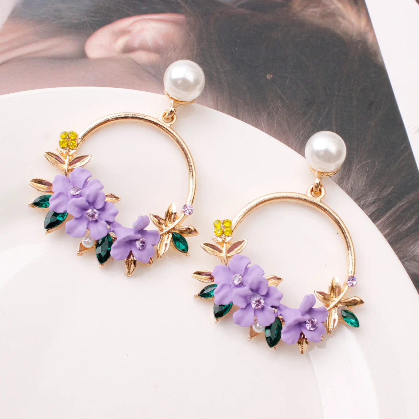 Модный милый розовый цветок серьги для женщин платье Женский Стразы