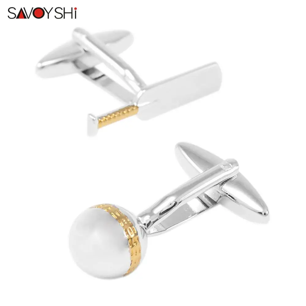 

SAVOYSHI Fashion Cricket Cufflinks for Mens Shirt Silver color Ball Cuff links High Quality Men Gift Jewelry Free engraving name