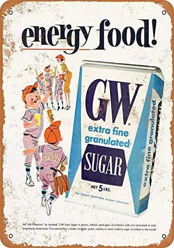 

1963 GW Sugar is Energy Food Metal Tin Sign 12 X 8 Inches Retro Vintage Decor