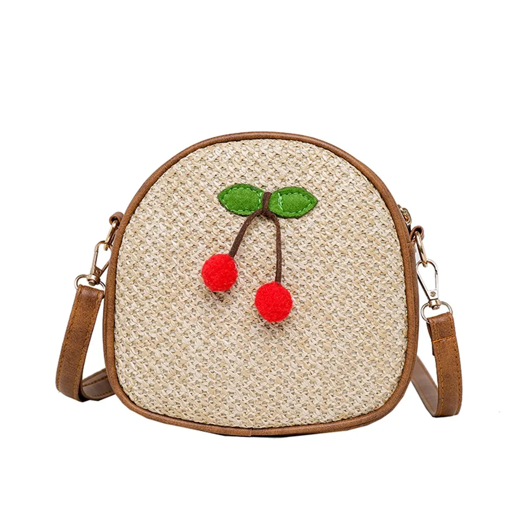 Женские сумки через плечо для девушек модные с вишенками соломенные на простые