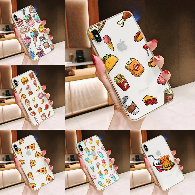 Мягкий прозрачный силиконовый чехол для iPhone 11Pro X XR XS Max 8 7 6 6s Plus гамбургеры