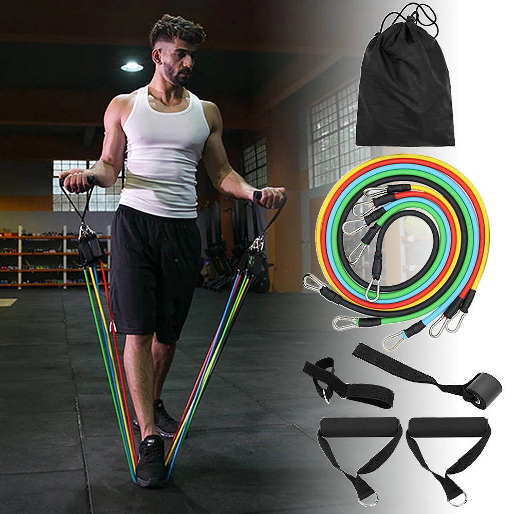 

13pcs Resistance Bands Set Workout Fitness Exercise Tube Bands Jump Rope Door Anchor Ankle Straps Cushioned Handles for Home Gym