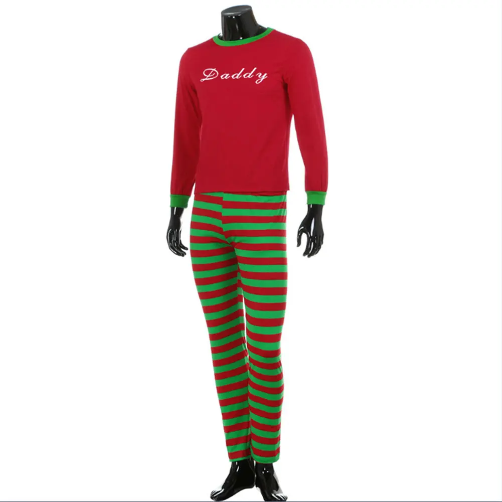 Семейные рождественские пижамы Топы с длинными рукавами Штаны в полоску