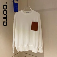 ootd fall 2021 new brown bag logo embroidery knitting leisure shirt collar set of white sweater popular logo dress