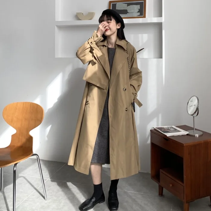 

Fashion Women'S Autumn Coat Elegant Double-Breasted Korean Trench Coat With Belt Long Women'S Windbreaker B721