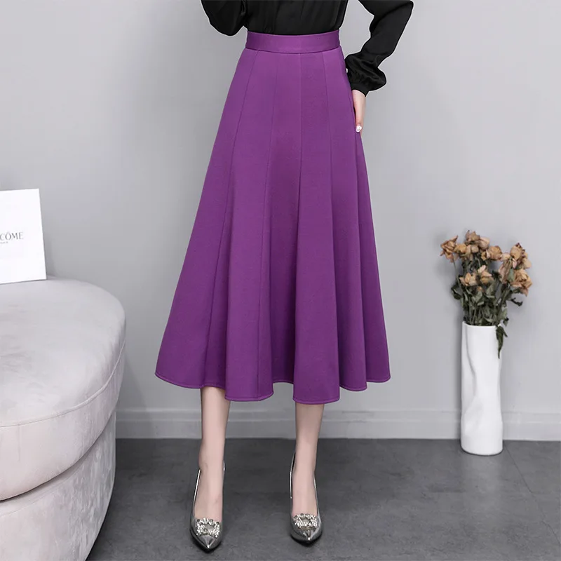 

Spring Autumn High Waist Stretch A-line Umbrella Skirt Big Bottom Medium Long Ladies Cotton Skirts