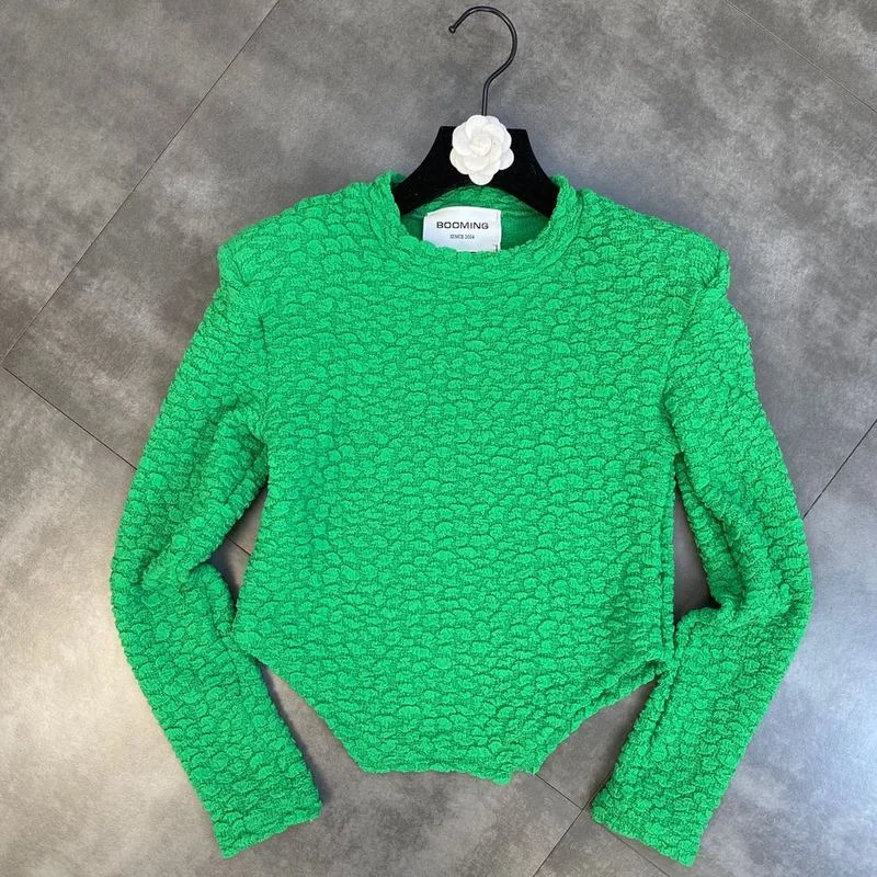 

Осенне-зимняя Облегающая рубашка ZCSMLL 2021 с круглым вырезом и длинными рукавами, с объемным пузырьковым темным узором, С АСИММЕТРИЧНЫМ ПОДОЛО...