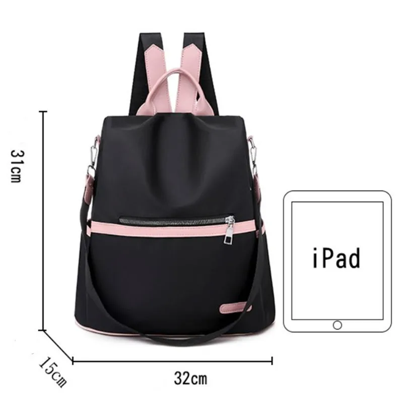 Повседневный Рюкзак из ткани Оксфорд для женщин черные водонепроницаемые