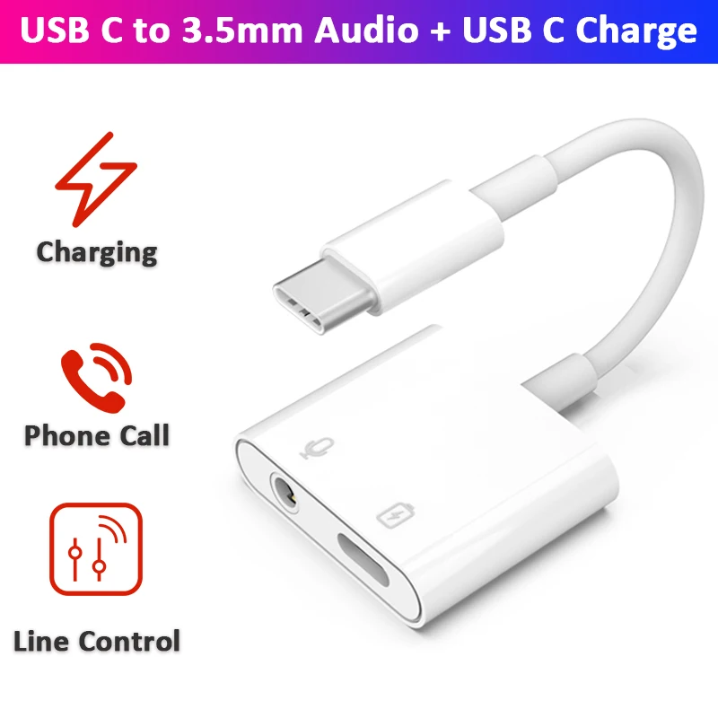 Адаптер для зарядки от USB Type C до 3.5 мм 24 бит/96 кГц PD 60 Вт SAMSUNG Note 10 HUAWEI P30