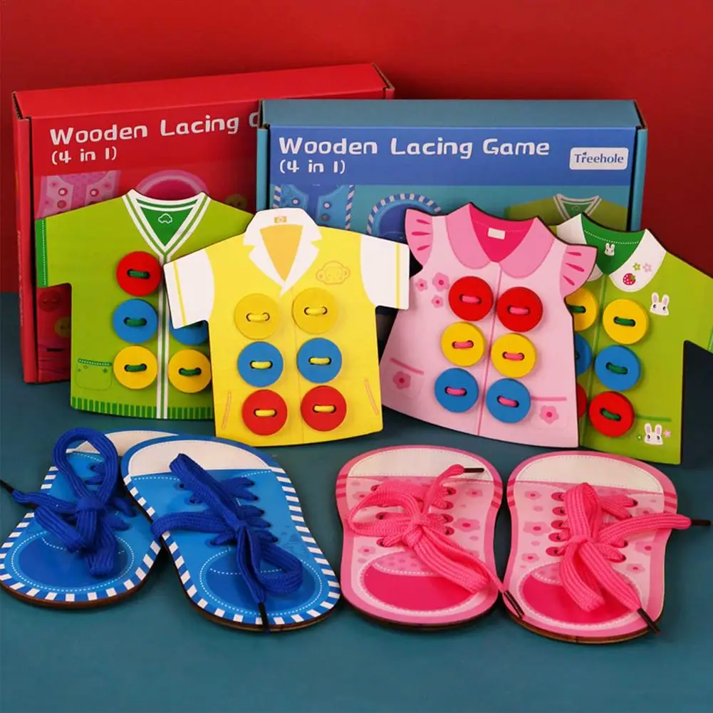 

4-In-1 Montessori Children Toys Woven Shoelace Button Game Educational Rope-Drawing Toy Teaching Hand-eye Coordination Rope Toy